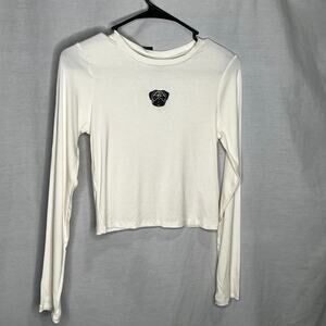 Wild Fable Shirt Cream Pug Long Sleeve Crop Top New XS